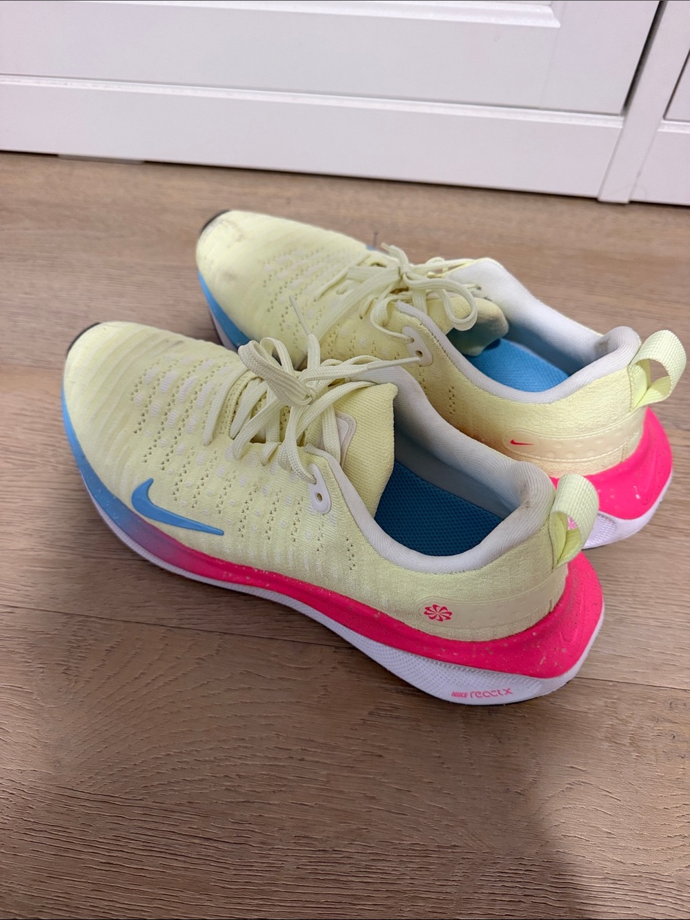Nike Women's Athletic Running Shoes - Yellow with Pink & Blue Accents